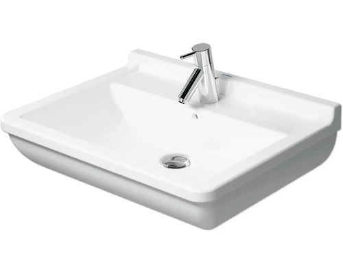 Obdélníkové umyvadlo ze sanitární keramiky s vodovodní baterií