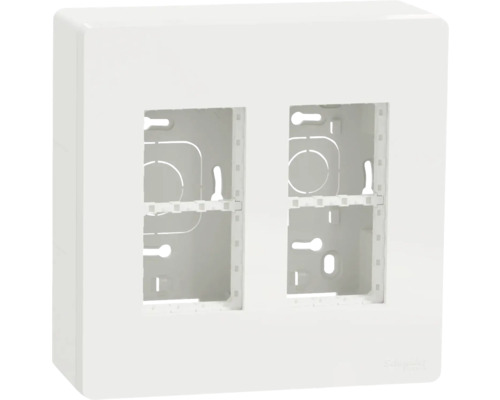 Centrální jednotka Schneider Electric NU122418 2x4 moduly, vertikální povrchová, bílá Dvojitý rámeček pro spínače a zásuvky
