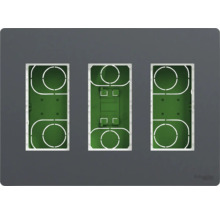 Logo společnosti Schneider Electric. Rámeček spínače pro tři spínací vložky.