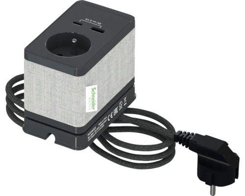 Stolní box S Schneider Electric INS44053 1x 250 V/16 A + 1x USB-C + 1x USB-A antracit Zásuvkový blok se dvěma porty USB a opláštěným kabelem