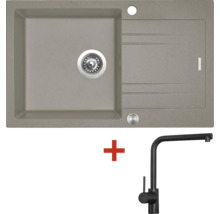 Granitový dřez s baterií LINEA 780 XC 480 x 780 mm truffle G4754XC + baterie Elka černá matná