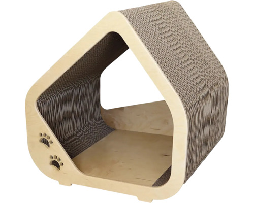 Kartónový dům pro kočky s plochou na škrábání a designem otisků tlapek