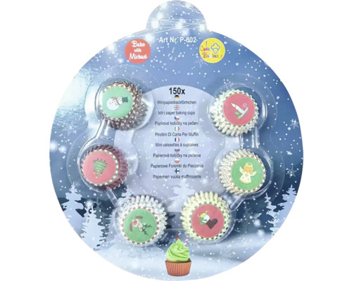 Balení 150 mini papírových košíčků na pečení s vánočními motivy