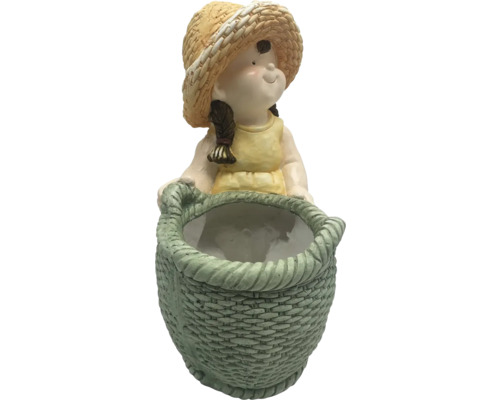 Dekorativní dívčí figurka s košíkem jako květináč do zahrady