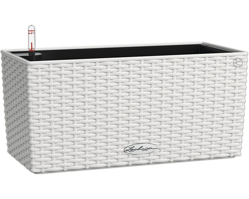 Obdélníkový květináč se zavlažovacím systémem a logem Lechuza.