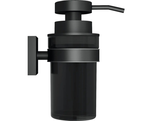 Černý dávkovač mýdla pro montáž na stěnu