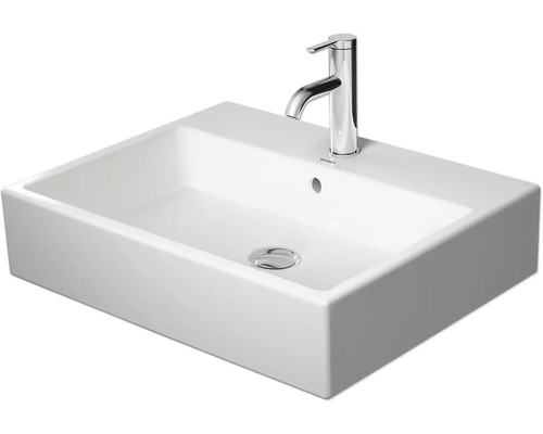 Obdélníkové keramické umyvadlo na desku s vodovodní baterií