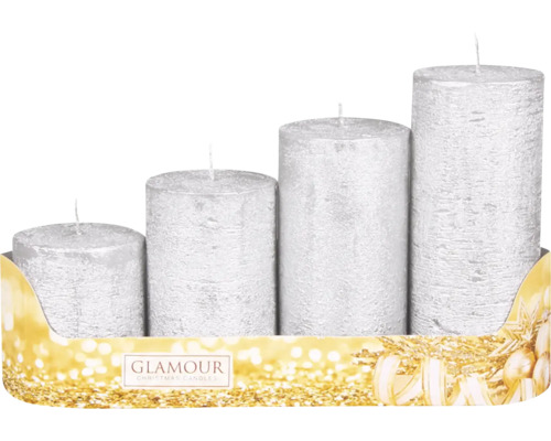 Rustikální adventní svíčky Ø5 cm 4 ks antracitové Sada čtyř stříbrných válcových svíček