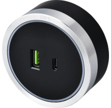 Černý adaptér do auta s USB a USB-C konektorem