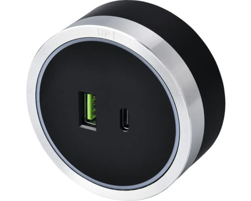 Modul pro zásuvkové lišty Viking A60SB 1x USB-A, 1x USB-C 5V PD černý/stříbrný Černý adaptér do auta s USB a USB-C konektorem