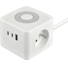 Krychlová zásuvková lišta s USB porty a síťovou zástrčkou