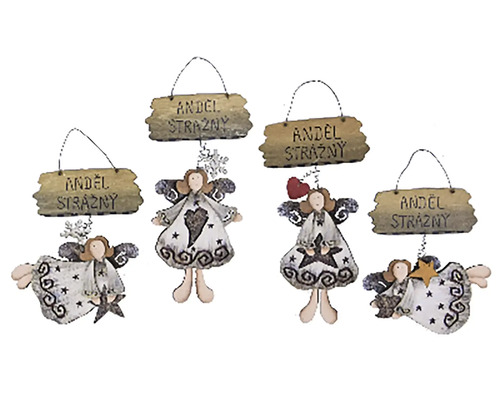 Anděl strážný, hnědá sukně, 4T, FSC 100% 1 ks, různé druhy Dekorativní dřevěné přívěsky andělů strážných