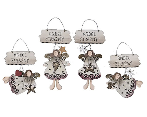Anděl strážný červená sukně FSC 1 ks, různé druhy Dřevěný přívěsek anděl strážný s nápisem