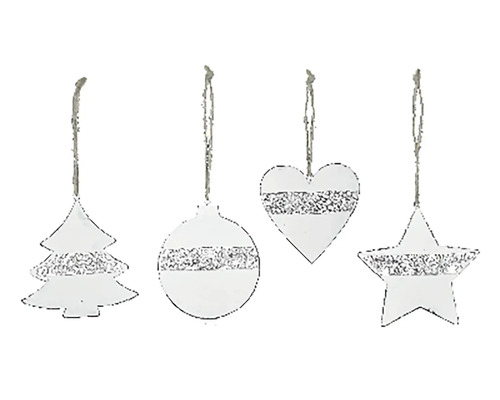 Ozdoba vykrajovaná, bílá 1 ks, různé druhy Vánoční strom, koule, srdce a hvězda jako ozdoby na vánoční stromek
