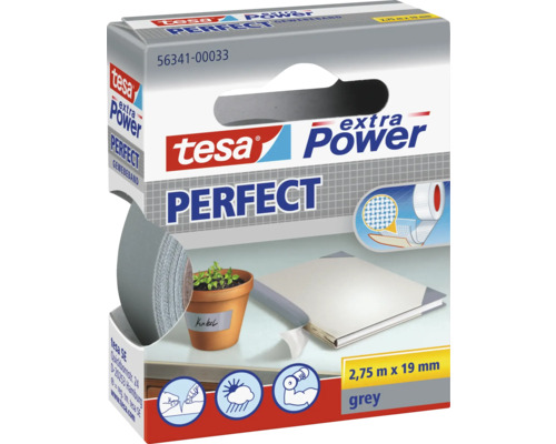 Tesa extra Power Perfect textilní páska, šedé provedení, 2,75 m x 19 mm