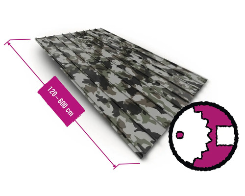 Trapézový plech PRECIT H12 0,4 mm Camouflage šířka 91 cm, délka na přání 120-600 cm