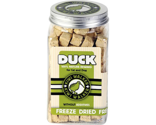Pamlsky pro psy a kočky Kiwi Walker mrazem sušené kachna 80 g Kiwi Walker kachní pamlsky pro kočky a psy ve sklenici