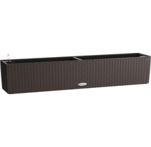 Obdélníkový květináč v ratanovém vzhledu s ukazatelem hladiny vody