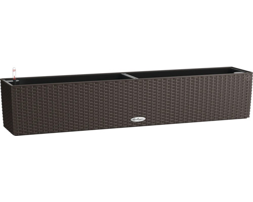 Obdélníkový květináč v ratanovém vzhledu s ukazatelem hladiny vody