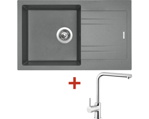 Granitový dřez s baterií LINEA 780 480 x 780 mm titanium G4672 + baterie Elka Granitový dřez s odkapávací plochou a baterií