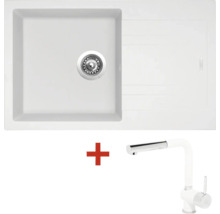 Granitový dřez s baterií LINEA 780 480 x 780 mm bílá matná G4828 + baterie Mix 3 P GR