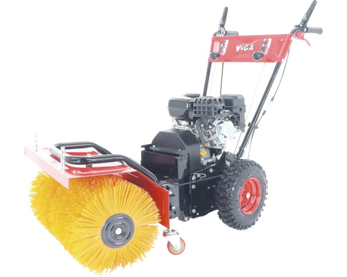 Zametač se žlutým kartáčem, motorem a koly pro čištění povrchů