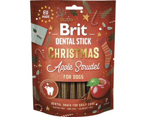 Pamlsky pro psy Brit Christmas Dog Dental Snack 250 g Brit Dental Stick Vánoční jablečný závin pro psy, 7 kusů