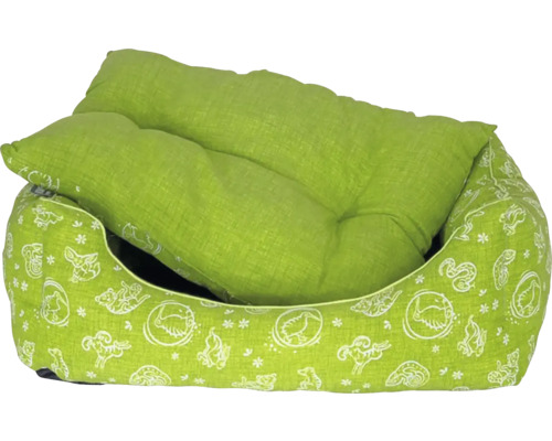 Zelená psí postel s motivy zvířat
