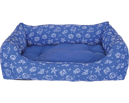 Modrý psí pelíšek s mořskými motivy