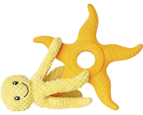 Žlutá hračka pro psy ve tvaru hvězdy a plyšové zvířátko