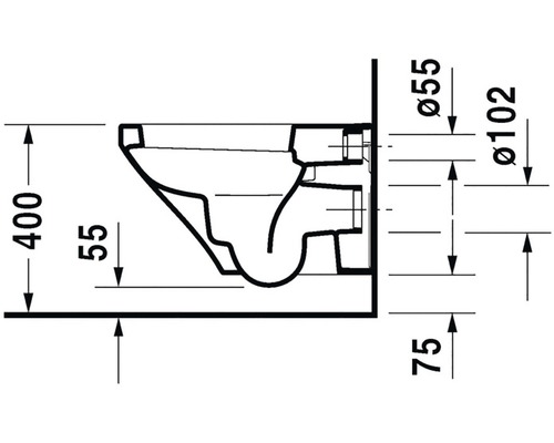 Technický nákres toalety s rozměry