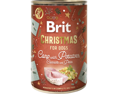 Konzerva pro psy vánoční Brit Mono Protein Czech Christmas Dinner 400 g Brit Vánoční krmivo pro psy s kaprem, bramborami, mrkví a hráškem