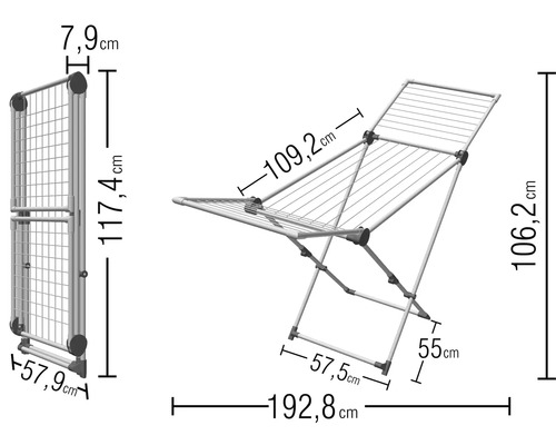 Obrázek sušáku na prádlo s rozměry