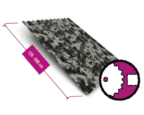 Vlnitý plech S18 Precit Camouflage 0,4 mm šířka 88,3 cm, délka na přání 120-600 cm