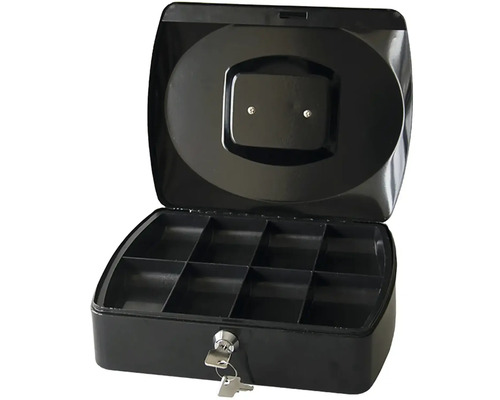 Otevřená černá pokladnička s klíčem