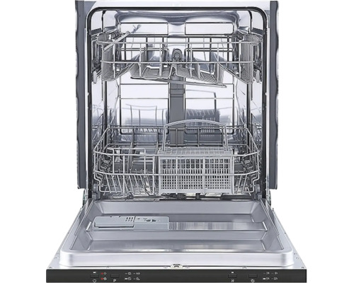 Otevřená myčka nádobí s koši na nádobí