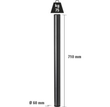 Kovový sloupek o rozměrech 710 mm délky a 60 mm průměru, symbol hmotnosti 75 kg