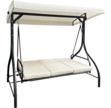 Zahradní houpačka s kovovým rámem a látkovou střechou