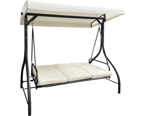 Zahradní houpačka s kovovým rámem a látkovou střechou
