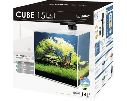 Ciano Cube 15 LED akvárium s LED systémem, skleněným krytem a vnitřním filtrem