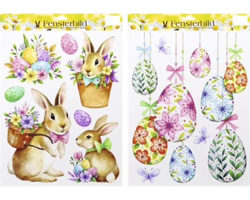 Obrázky na okna s velikonočními motivy, včetně zajíčků a vajíček