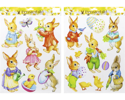 Samolepky na okno 41 x 29 cm, různé druhy Obrázky do oken s motivy zajíčků pro velikonoční dekoraci