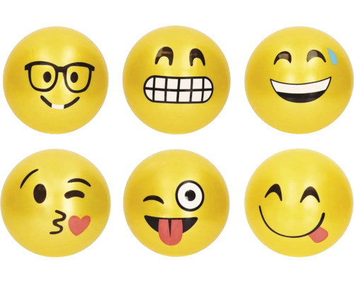 Žluté emoji míče s různými výrazy obličeje jako dekorační předměty