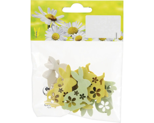 Dekorativní velikonoční zajíček ze dřeva s výřezy ve tvaru květin v balení