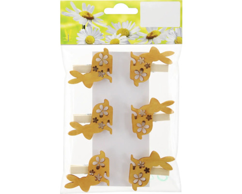 Kolíčky zajíc 6 ks Balení šesti dřevěných kolíčků na prádlo ve tvaru zajíčka s květinovým designem