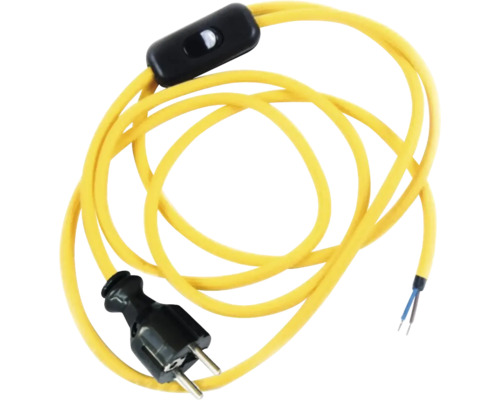 Žlutý elektrický kabel se zástrčkou a spínačem