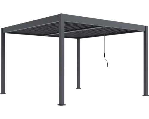 Volně stojící šedá pergola s lamelovou střechou
