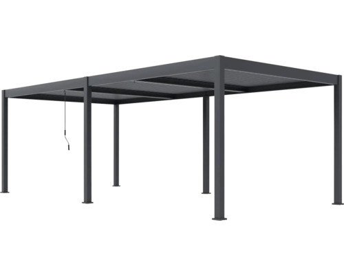 Kovová pergola s lamelovou střechou a klikovým mechanismem