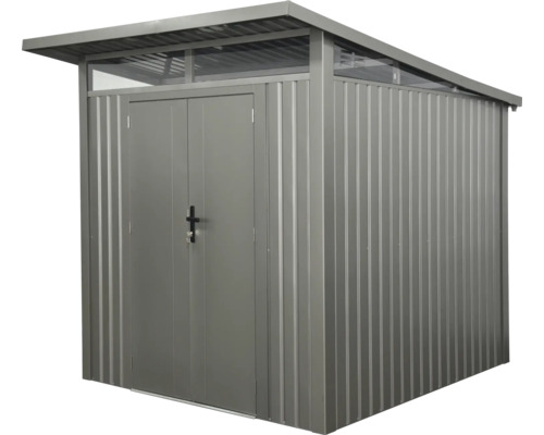 Kovový zahradní domek s dvoukřídlými dveřmi a světlíkem
