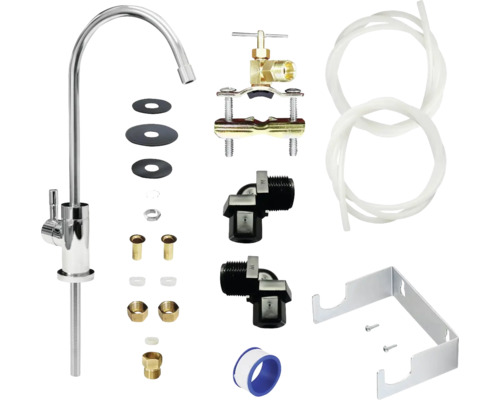 Sada vodovodní baterie s různým příslušenstvím pro instalaci vody